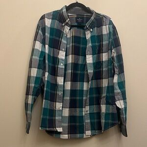 American Eagle Outfitters Plaid Button-up Teal Orange Yellow 100% Cotton Shirt L